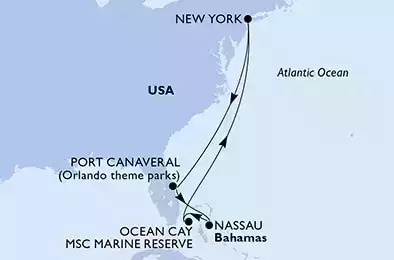 MSC MERAVIGLIA - Itinerario di 7 notti partendo da NEW YORK, UNITED STATES il 17/03/2024 - New York,Port Canaveral,Nassau,Ocean Cay,New York