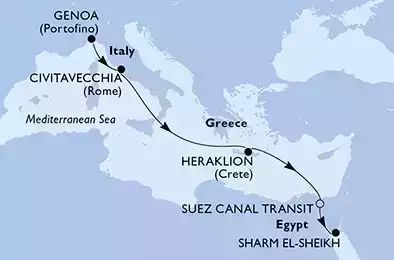 Genoa,Civitavecchia,Heraklion,Suez Canal North,Suez Canal South,Sharm El-Sheikh