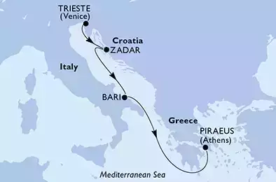 Trieste,Zadar,Bari,Piraeus