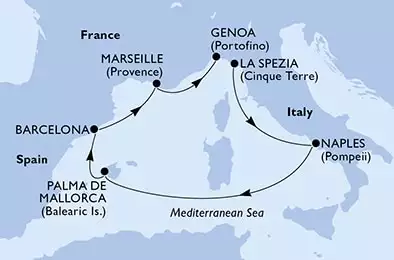 La Spezia,Naples,Palma de Mallorca,Barcelona,Marseille,Genoa