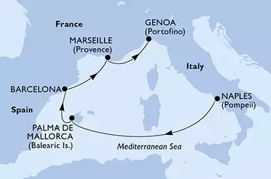 Naples,Palma de Mallorca,Barcelona,Marseille,Genoa