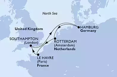 Hamburg,Rotterdam,Le Havre,Southampton,Hamburg