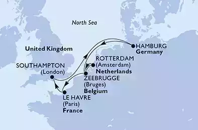 MSC VIRTUOSA - Itinerario di 8 notti partendo da ROTTERDAM (AMSTERDAM),  OLANDA il 14/02/2023 - Rotterdam,Zeebrugge,Le Havre,Southampton,Hamburg,Zeebrugge,Rotterdam