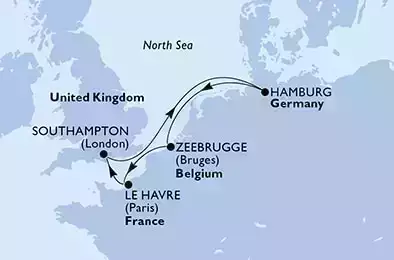 Zeebrugge,Le Havre,Southampton,Hamburg,Zeebrugge