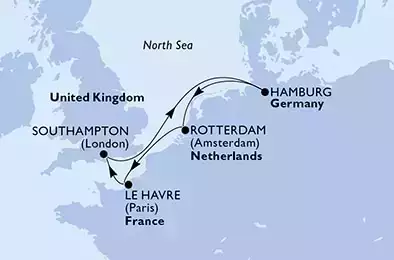 MSC VIRTUOSA - Itinerario di 6 notti partendo da ROTTERDAM (AMSTERDAM),  OLANDA il 08/02/2023 - Rotterdam,Le Havre,Southampton,Hamburg,Rotterdam
