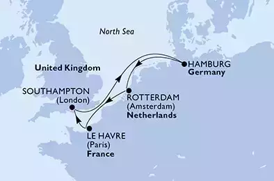 Southampton,Hamburg,Rotterdam,Le Havre,Southampton