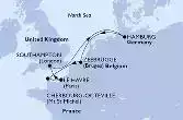 Southampton,Hamburg,Zeebrugge,Cherbourg,Le Havre,Southampton