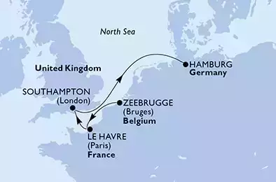 Zeebrugge,Le Havre,Southampton,Hamburg
