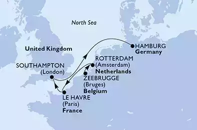 Zeebrugge,Rotterdam,Le Havre,Southampton,Hamburg