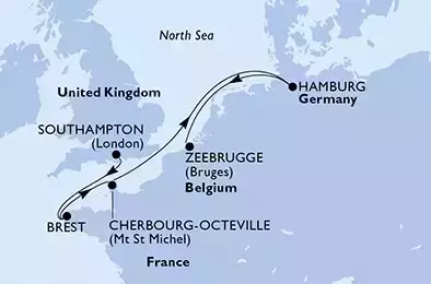 Southampton,Brest,Cherbourg,Hamburg,Zeebrugge