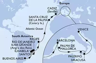 MSC ARMONIA - Itinerario di 25 notti partendo da BUENOS AIRES, ARGENTINA il 07/03/2023 - Argentina, Brasile, Spagna, Italia