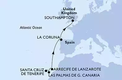 Santa Cruz de Tenerife,Las Palmas de G.Canaria,Arrecife de Lanzarote,La Coruna,Southampton