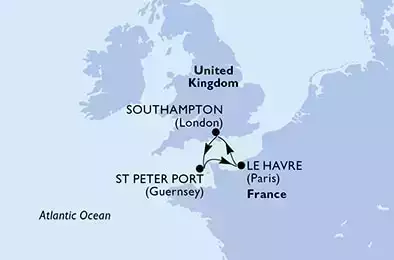 Southampton,St Peter Port,Le Havre,Southampton