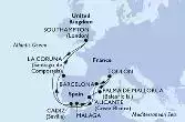 Southampton,Cadiz,Malaga,Alicante,Palma de Mallorca,Toulon,Barcelona,La Coruna,Southampton