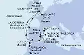 Southampton,Le Havre,La Coruna,Cadiz,Casablanca,Barcelona,Palma de Mallorca,Valencia,Alicante,Southampton