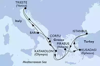 MSC SPLENDIDA - Itinerario di 9 notti partendo da BARI il 17/10/2023 - Italia, Grecia, Turchia