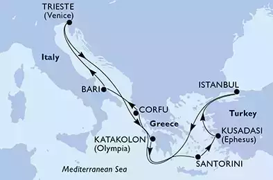 MSC SPLENDIDA - Itinerario di 9 notti partendo da TRIESTE il 03/09/2023 - Italia, Grecia, Turchia