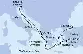 Istanbul,Corfu,Bari,Trieste,Katakolon,Mykonos,Kusadasi,Istanbul