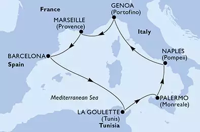 Palermo,Naples,Genoa,Marseille,Barcelona,La Goulette,Palermo