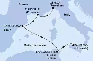 Genoa,Marseille,Barcelona,La Goulette,Palermo