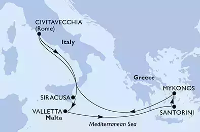 MSC DIVINA - Itinerario di 7 notti partendo da CIVITAVECCHIA il 06/10/2023 - Italia, Malta, Grecia