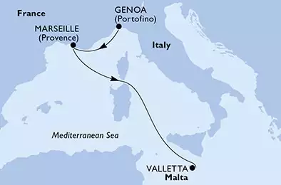 MSC DIVINA - Itinerario di 3 notti partendo da GENOVA il 03/06/2023 - Genoa,Marseille,Valletta