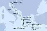 Bari,Monfalcone,Cefalonia,Santorini,Heraklion,Bari