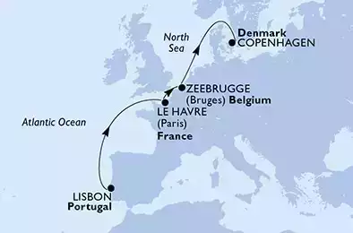 Lisbon,Le Havre,Zeebrugge,Copenhagen