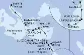 Trieste,Katakolon,Heraklion,Rhodes,Suez Canal North,Suez Canal South,Sokhna Port,Safaga,Aqaba,Salalah,Port Louis,La Possession,Durban