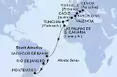 Genoa,Marseille,Barcelona,Valencia,Cadiz,Funchal,Las Palmas de G.Canaria,Salvador,Rio de Janeiro,Montevideo