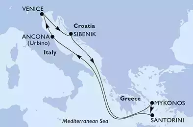 Ancona,Venice,Sibenik,Mykonos,Mykonos,Santorini,Ancona