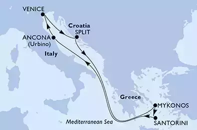 Ancona,Venice,Split,Mykonos,Mykonos,Santorini,Ancona