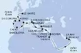 Le Havre,Bilbao,La Coruna,Cadiz,Barcelona,Civitavecchia,Naples,Piraeus,Heraklion,Suez Canal North,Suez Canal South,Safaga,Aqaba,Muscat,Dubai