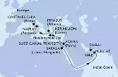 Civitavecchia,Naples,Piraeus,Heraklion,Suez Canal North,Suez Canal South,Safaga,Aqaba,Muscat,Dubai