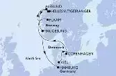 Kiel,Copenhagen,Flaam,Alesund,Hellesylt/Geiranger,Haugesund,Hamburg