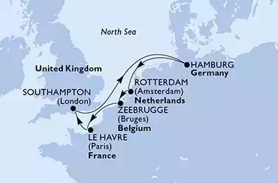 Zeebrugge,Le Havre,Southampton,Hamburg,Rotterdam,Zeebrugge