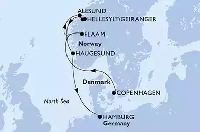 Copenhagen,Flaam,Alesund,Hellesylt/Geiranger,Haugesund,Hamburg