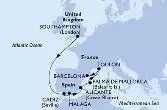 Southampton,Cadiz,Malaga,Alicante,Palma de Mallorca,Toulon,Barcelona