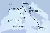Genoa,Olbia,Cannes,Genoa,Civitavecchia,Messina