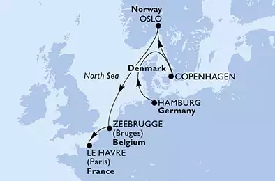 Hamburg,Copenhagen,Oslo,Zeebrugge,Le Havre