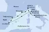 Genoa,Civitavecchia,Livorno,Valencia,Tarragona,Toulon,Genoa