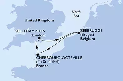 Southampton,Zeebrugge,Cherbourg,Southampton