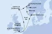 Southampton,Lerwick,Nordfjordeid,Flaam,Kristiansand,Southampton