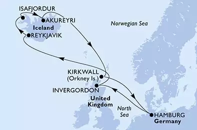 MSC PREZIOSA - Itinerario di 11 notti partendo da HAMBURG, GERMANY il 24/07/2024 - Hamburg,Invergordon,Reykjavik,Isafjordur,Akureyri,Kirkwall,Hamburg