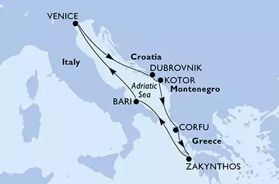 MSC ARMONIA - Itinerario di 7 notti partendo da BARI il 22/09/2024 - Bari,Venice,Dubrovnik,Kotor,Corfu,Zakynthos,Bari