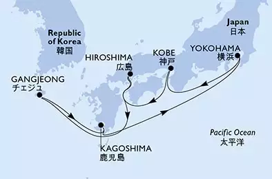 Yokohama,Kobe,Hiroshima,Gangjeong,Kagoshima,Yokohama
