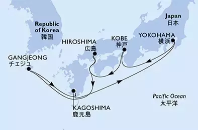 MSC BELLISSIMA - Itinerario di 8 notti partendo da YOKOHAMA (TOKYO),  GIAPPONE il 12/09/2023 - Yokohama,Kobe,Hiroshima,Gangjeong,Kagoshima,Yokohama