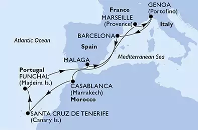 MSC POESIA - Itinerario di 11 notti partendo da GENOVA il 02/11/2024 - Italia, Spagna, Marocco, Portogallo, Francia