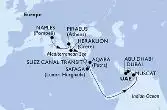 Naples,Piraeus,Heraklion,Suez Canal North,Suez Canal South,Safaga,Aqaba,Muscat,Dubai,Abu Dhabi