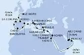 Le Havre,Bilbao,La Coruna,Cadiz,Barcelona,Civitavecchia,Naples,Piraeus,Heraklion,Suez Canal North,Suez Canal South,Safaga,Aqaba,Muscat,Dubai,Abu Dhabi
